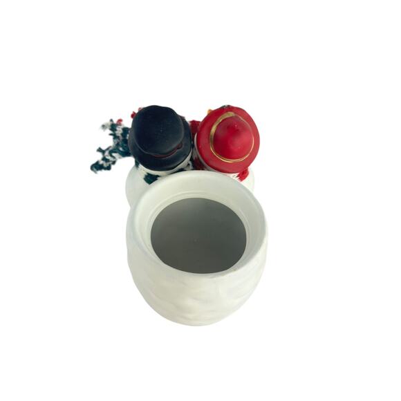 Vintage Ceramic Snowman Couple Planter with Scarves Christmas Vase Holiday Decor - Picture 11 of 15